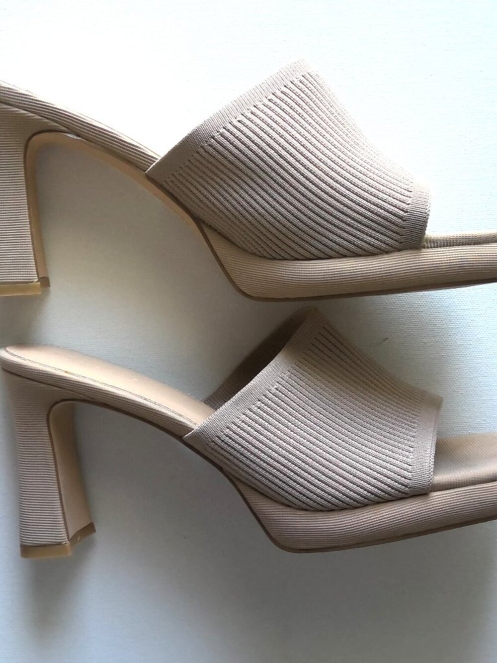 New Cuccoo Mules Block Flare Heels Slides Square Toe Shoes Cool Beige NWOB 10